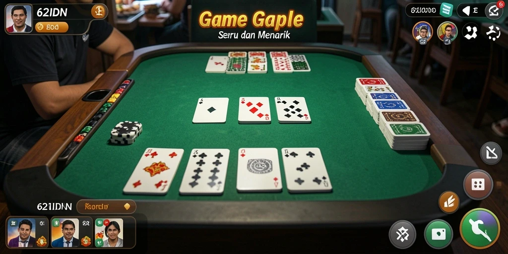 Tampilan gameplay seru Gaple di aplikasi 62IDN.