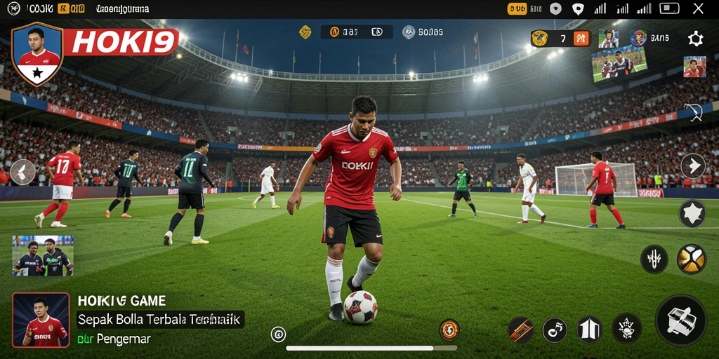 Screenshot gameplay HOKI9 dengan aksi sepak bola yang mendebarkan.