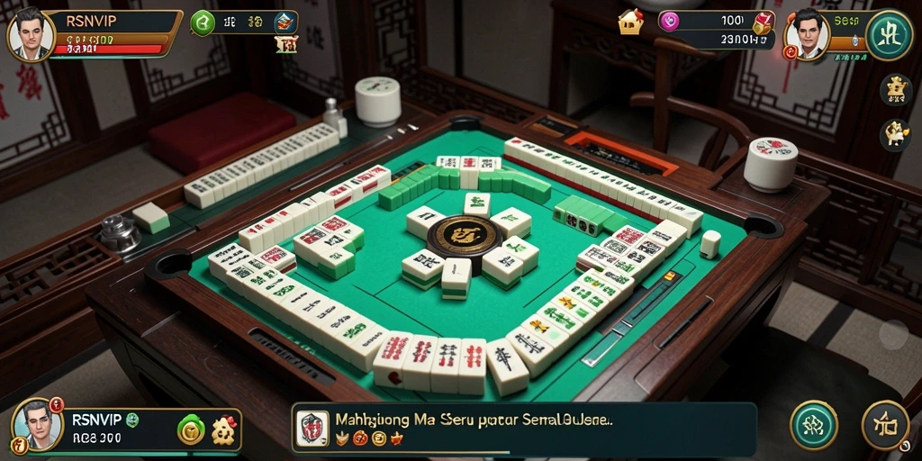 Tangkapan layar gameplay RSNVIP menampilkan aksi Mahjong yang seru.